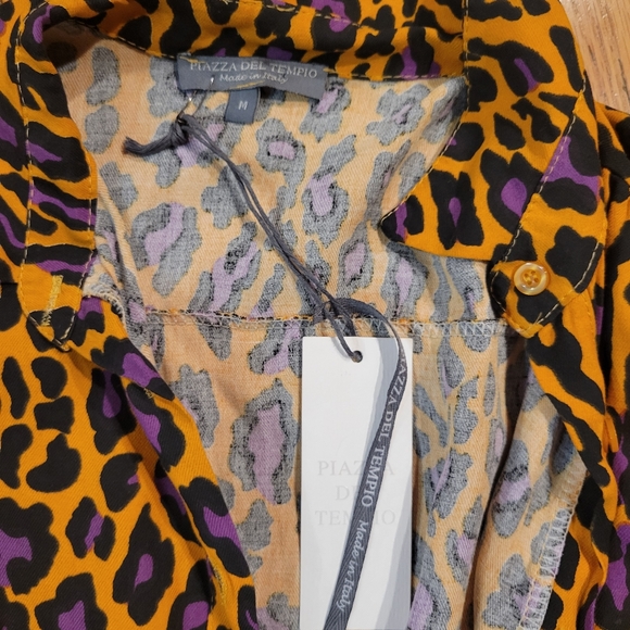 Piazza Del Tempio Orange Purple Leopard Print Shirt Dress Size M NWT Viscose - Picture 2 of 5